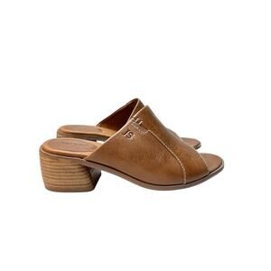 Josef Seibel Shoes Womens 8 camel tan Mules Leather Block Heel SlipOn Classic